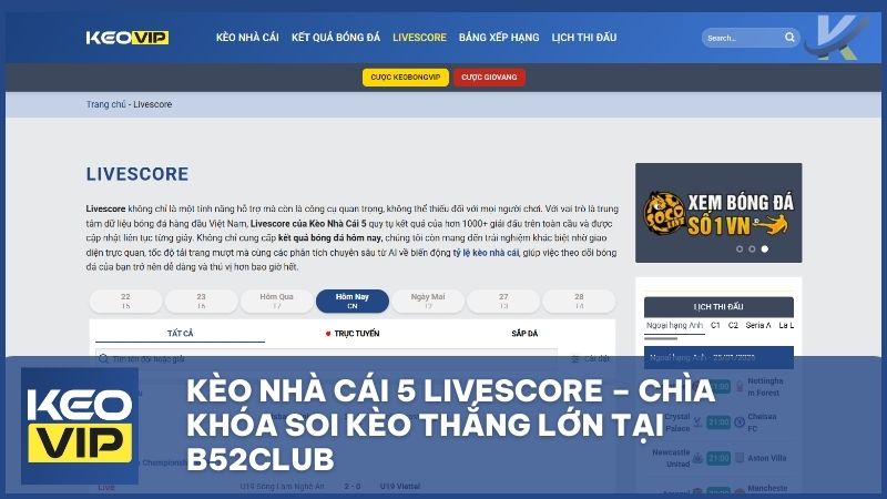 Kèo Nhà Cái 5 Livescore – Soi Kèo Bóng Đá Trực Tuyến Tại B52Club
